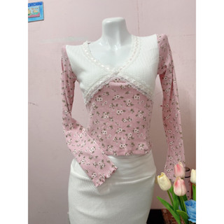  Flower top- Áo Coquette dài tay tôn dáng ôm eo   Hoa nhí xinh xắn   
