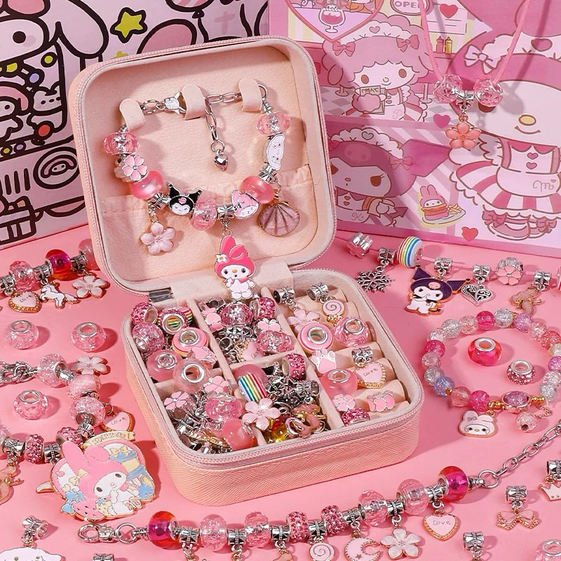 Vòng charm pandora 66 món full hộp đựng xịn xò cho bé gồm 3 dây chuyền dài, 3 vòng pandora hợp kim k