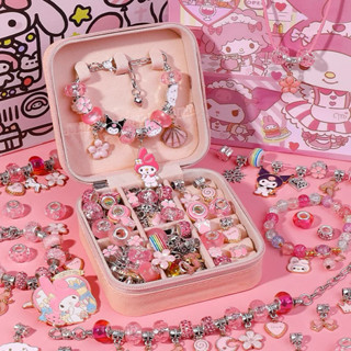 Vòng charm pandora 66 món full hộp đựng xịn xò cho bé gồm 3 dây chuyền dài, 3 vòng pandora hợp kim kèm 60 charm