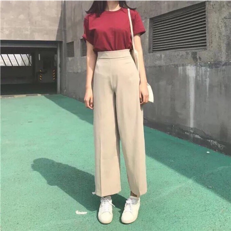 Quần ống rộng khóa sườn hông lưng cao M605 duyên dáng quần tây khóa sườn ống suông rộng dài màu Đen vải mềm dày đáy cao | BigBuy360 - bigbuy360.vn