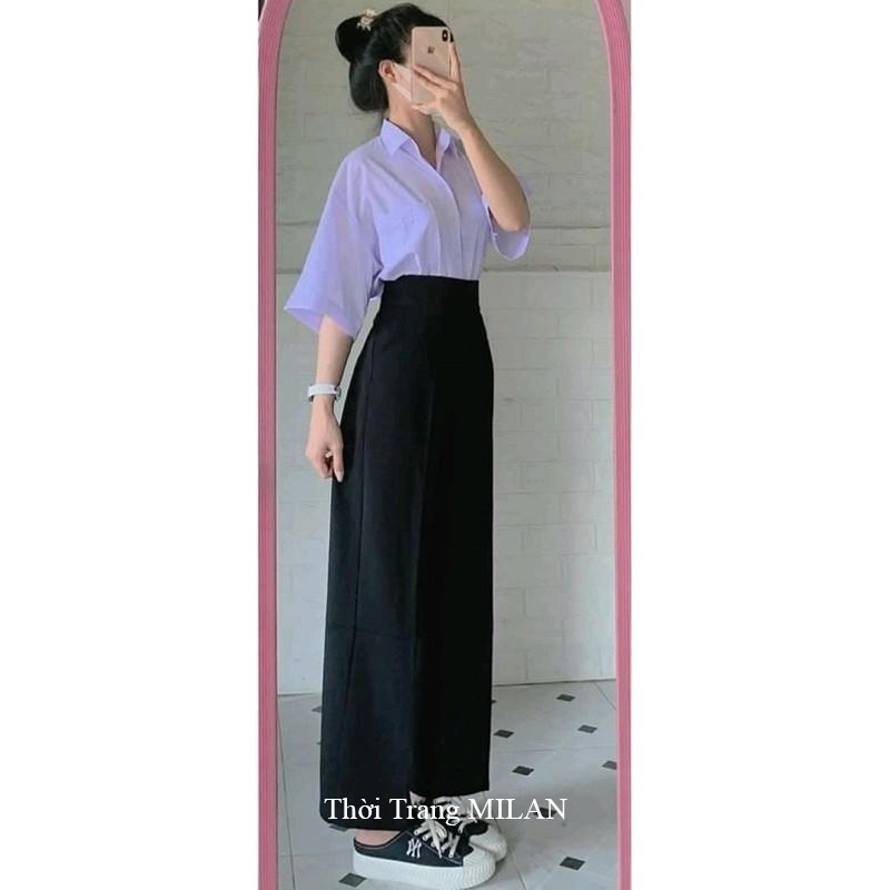(HOT ĐEN, XANH ĐEN)Quần ống rộng đi học nữ lưng cao M604 khóa giữa sườn hông -Quần ống suông cạp cao học sinh đáy cao | BigBuy360 - bigbuy360.vn