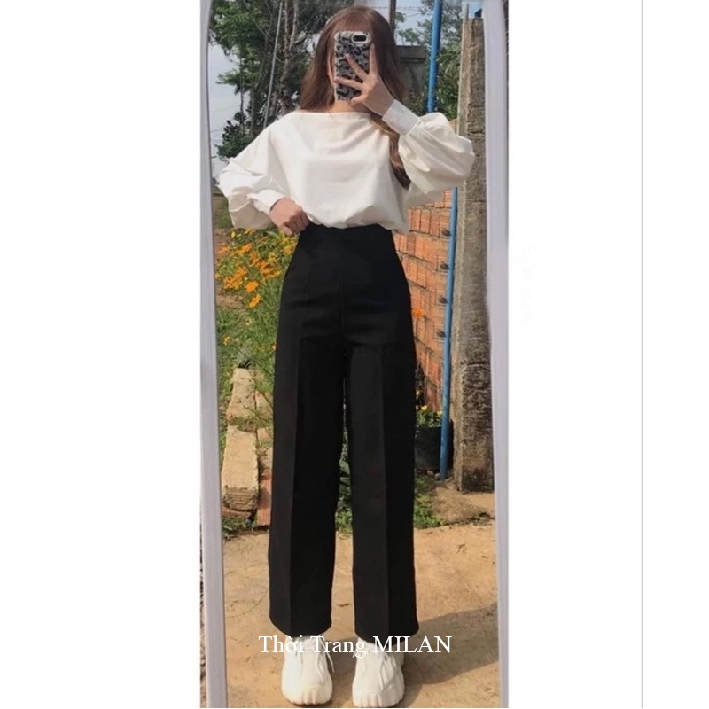 (HOT ĐEN, XANH ĐEN)Quần ống rộng đi học nữ lưng cao M604 khóa giữa sườn hông -Quần ống suông cạp cao học sinh đáy cao | BigBuy360 - bigbuy360.vn