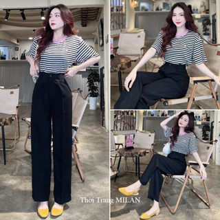 Quần ống rộng nữ lưng cao đi học công sở tiệc du lịch dáng quần tây ống rộng nữ cạp cao 1 khuy vải mềm đáy cao m50 m55