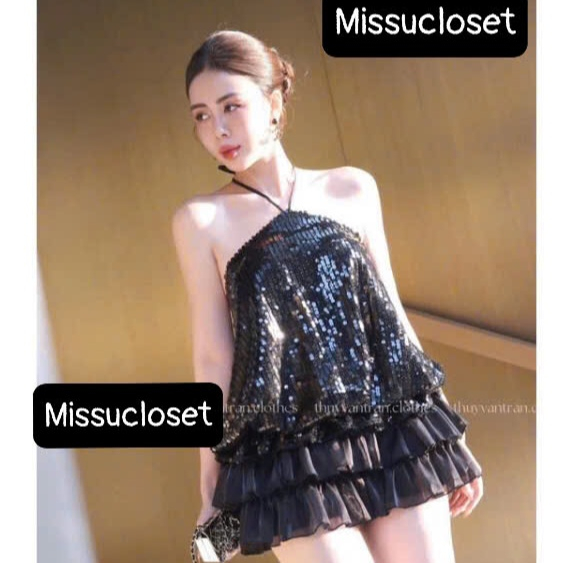 {HÀNG THIẾT KẾ} Váy cổ yếm kim sa bilng phối chân váy tơ bồng đầm đi tiệc đầm cổ yếm đầm đi bar đầm 
