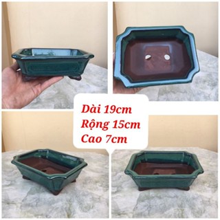  Chậu Chữ Nhật Vát Trồng Cây Mini bonsai tiểu cảnh - Chậu Men Hỏa biến Gốm Sứ Bát Tràng Loại 1_Mã 002 