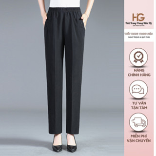  Quần vải Nữ Trung Niên Chất vải co giãn Dáng quần ống đứng cạp chun co giãn thoải mái. hàng QC  M220  
