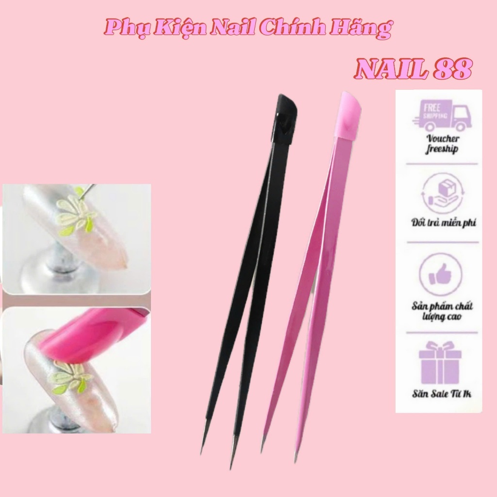 Nhíp gắp đá nail GNDG đầu thẳng nhọn - Nhíp đa năng gắp charm, kẹp dán sticker có đầu silicon cố định