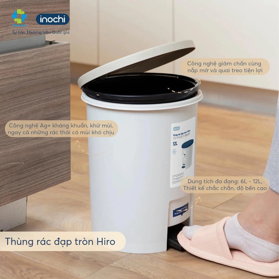 Thùng rác đạp tròn Inochi 6L