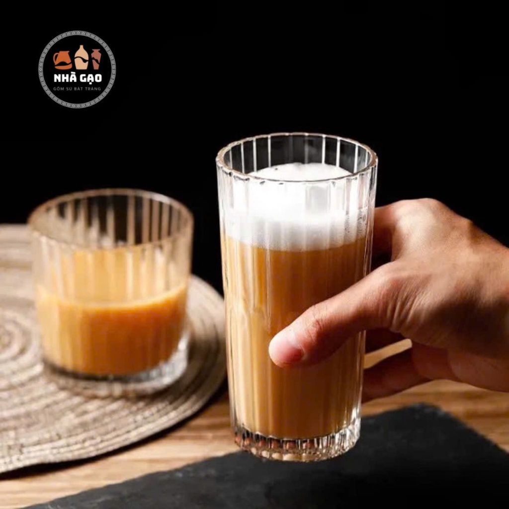 🌸Ly Thủy Tinh Uống Nước 300ml,Cốc Thủy Tinh Uống Cafe,Cốc Thuỷ Tinh Uống Trà Họa Tiết Sọc Dọc Cao Cấ