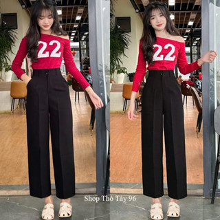 Quần ống suông nữ m50 m55 m60 m65 m7 đi học công sở lưng cao dáng quần tây nữ ống rộng cạp cao dài 100cm vải mềm dày