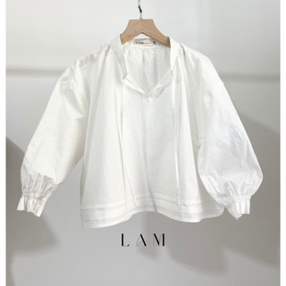 Áo kiểu cổ trụ tay lửng, dáng ngắn rộng Linen