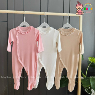 Bodysuit liền tất Anminaza body sơ sinh chất sợi tăm tre mềm mịn, thu giãn phối bèo điệu đà cho bé gái AMI0320 Baby Born