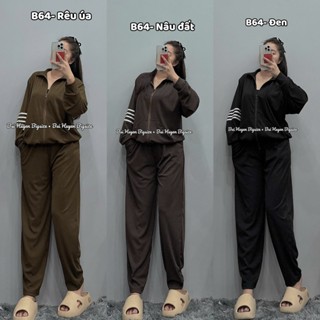 Bùi Huyền Bigsize B64 Sét Bộ Nữ Áo Khoá Bốn Sọc Quần Dài Chất Tăm Len Bigsize (55kg-95kg)