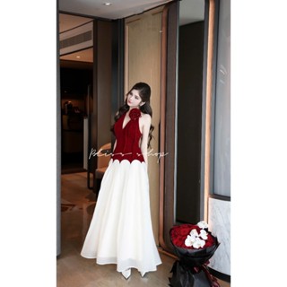 Diva Dress - Đầm Thiết Kế Cổ V Nhung Cao Cấp Phối  Váy Tơ Crep Mềm Mại Bliss Shop Điểm Nhấn Hoa Hồng Sang Chảnh V271