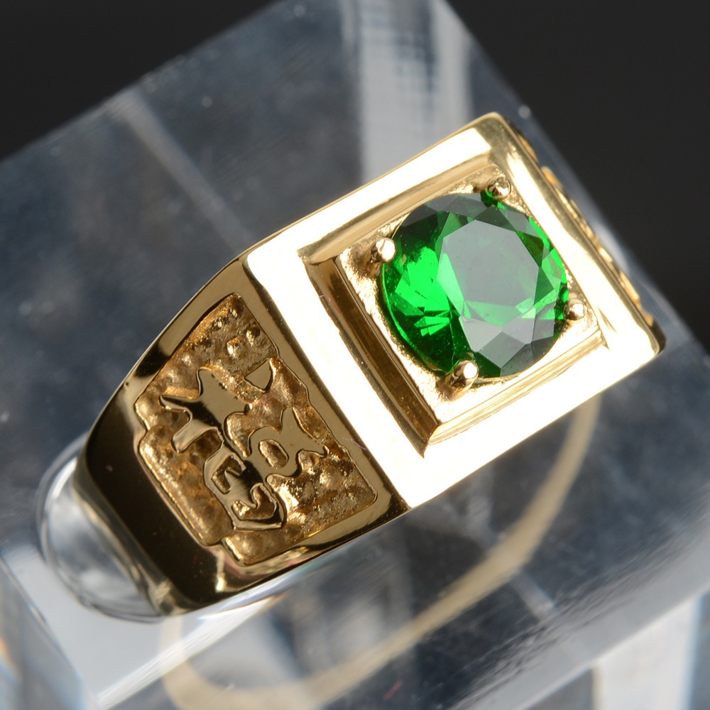 Nhẫn Nam Phong Thủy Chữ Phúc Đính Đá Zircon Titan Ko Đen TT 1381