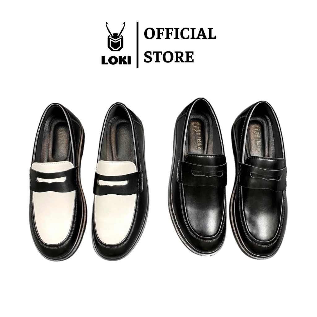 Giày Da Poseidon Nam Penny Loafer Màu Đen Trắng Da Cao Cấp