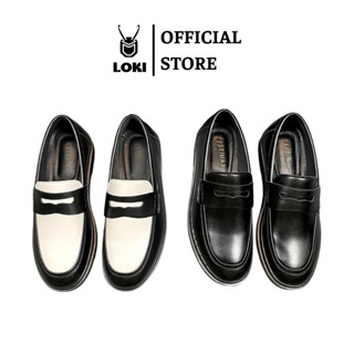 Giày Da Poseidon Nam Penny Loafer Màu Đen Trắng Da Cao Cấp