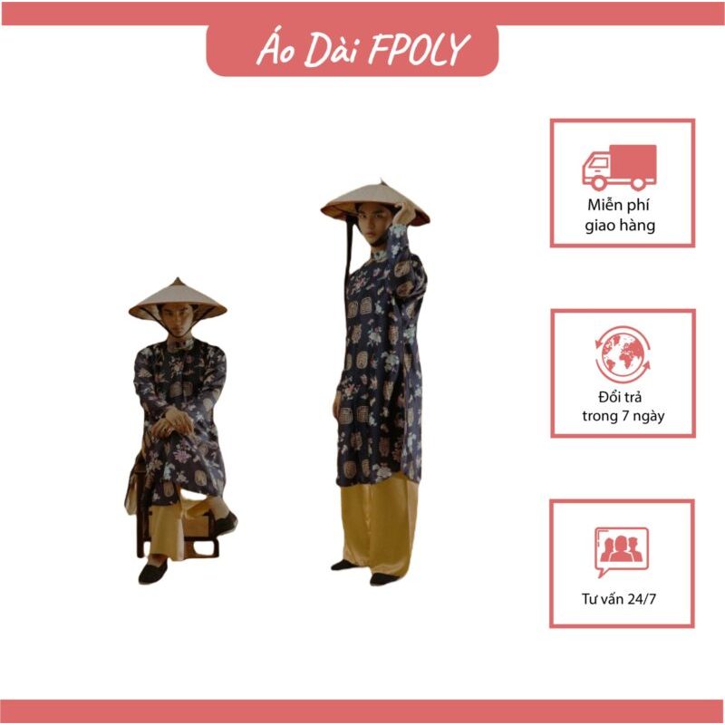 Áo dài nam ngũ thân xanh lam hoa ngọc| Áo Dài FPOLY