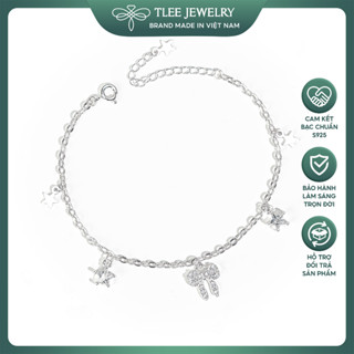 Lắc tay bạc nữ TLEE dây hoa mix charm ngôi sao treo măt nơ tiểu thư nữ tính TLEEJEWELRY LT0225