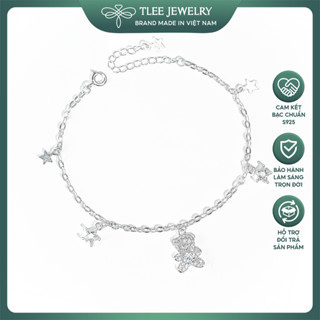 Lắc tay bạc nữ TLEE dây hoa mix charm ngôi sao treo măt gấu đính đá xinh xắn TLEEJEWELRY LT0226