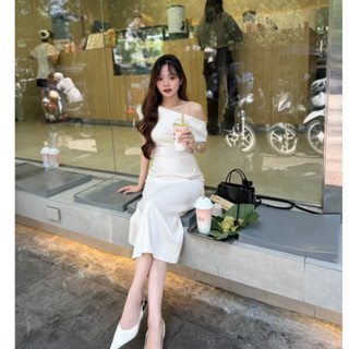 Váy Body Trễ Vai HamyClothing Đầm Dự Tiệc Vải Chéo Hàn Bigsize Không nhăn