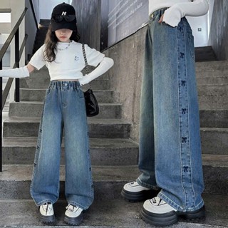Quần Jean Ống Rộng Bé Gái 14 - 45Kg In Nơ Sườn Quần Bò Ống Rộng Mềm Mại QD9