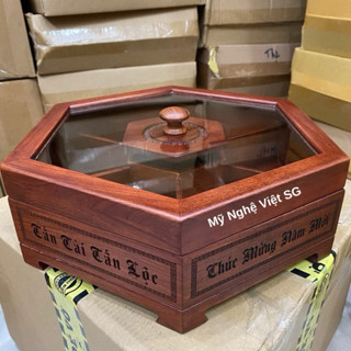 Hộp đựng bánh Kẹo Ngày Tết bằng Gỗ Hương Cao Cấp - Trạm Khắc Laze Chữ Tinh Xảo xung quanh -- khay đựng mứt tết