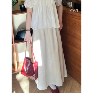 Chân váy linen chữ A lưng thun dáng dài phong cách Hàn ✨🌸 Chân váy linen lưng thun siêu dễ phối đồ basic nhà LOVI