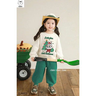 Set bộ nỉ áo trắng quần xanh in hình LBB Christmas siêu xinh cho bé gái nhà Elaine size từ 12-45 cân ELN153