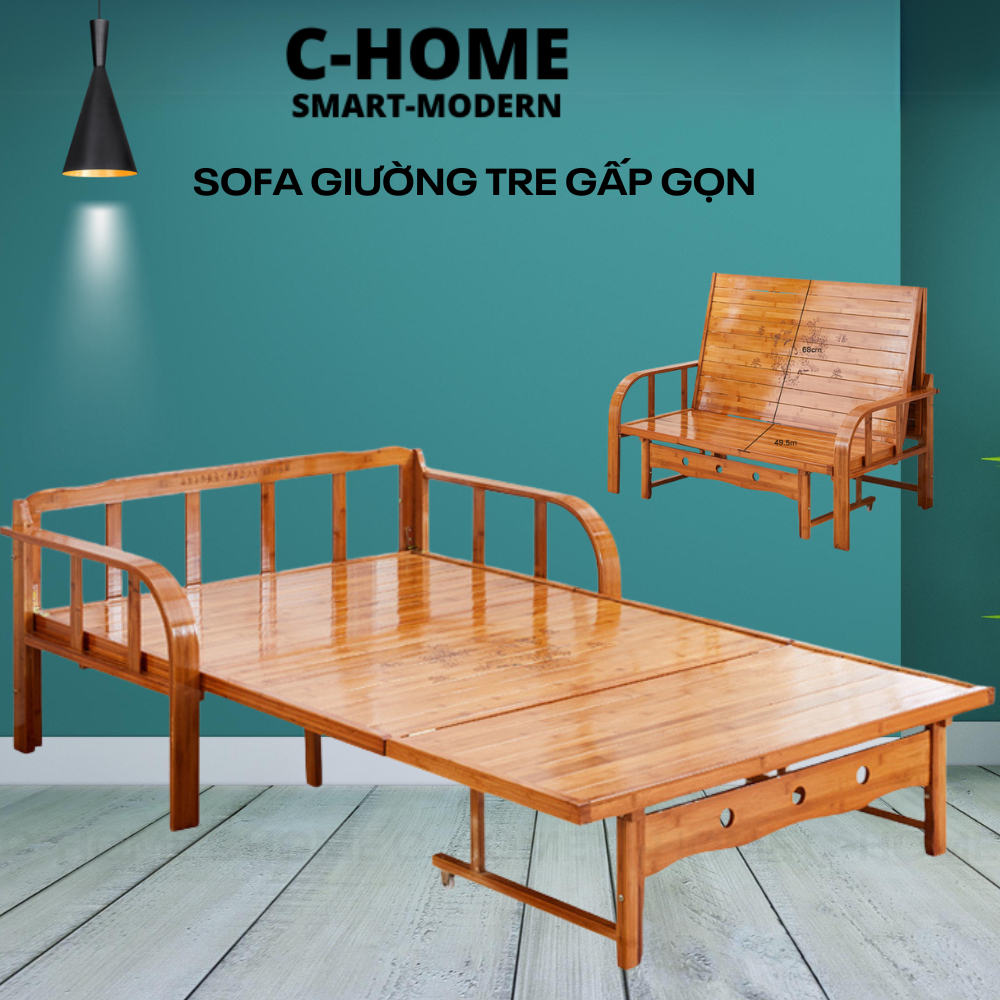 (KÈM NỆM+GỐI )Ghế sofa giường gấp gọn đa năng, Giường Gấp Gọn Thành Ghế sofa tre,Màu Vecni.