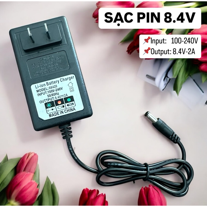 Sạc Pin 2S2A 8.4V - 2A jack 5.5mm dùng cho Pin Li-ion (Lithium-ion) , Có Đèn Báo Đầy Pin 【SẠC PIN 8.4V】
