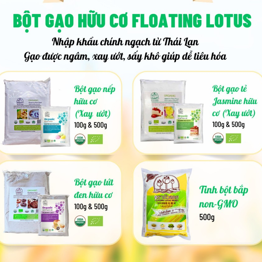 Bột gạo hữu cơ làm bánh (bột gạo tẻ/ bột gạo nếp/ bột gạo lứt) Floatng Lotus