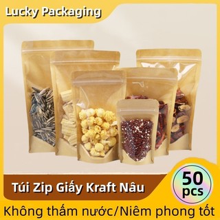 50cái Túi Zip Giấy Kraft Một Mặt Trong,Túi Zip Giấy Kraft Nâu