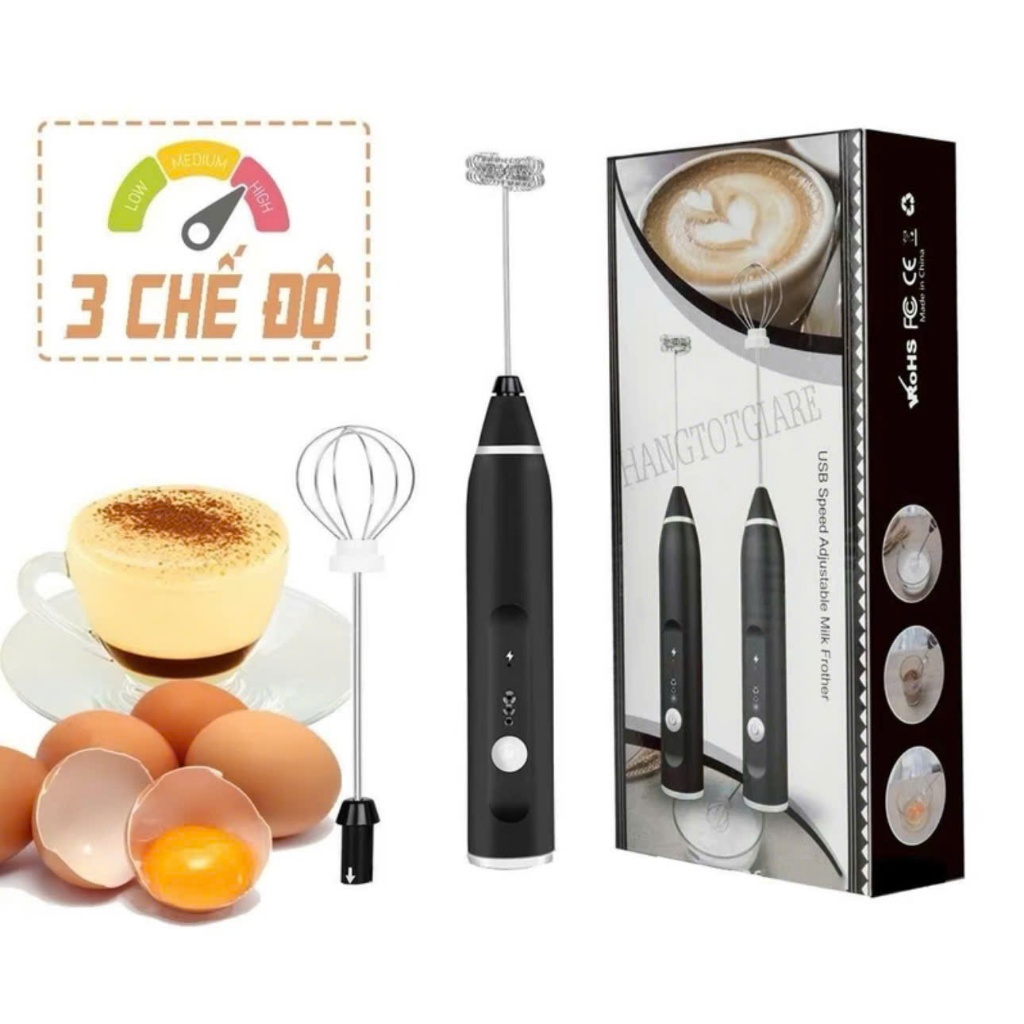 Máy tạo bọt cafe mini 3 tốc độ sử dụng pin, đánh trứng mini cầm tay không dây SẠC USB