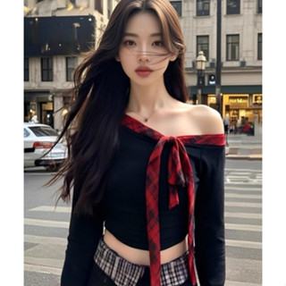 [Bigsize 55-100kg]  Áo trễ vai hoạ tiết kẻ caro retro cá tính nổi bật