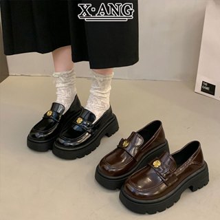 Giày Oxford Nữ Da Bóng Đính Hoa Trà Cao Cấp Đế Cao 5cm LuxyShoes LX153