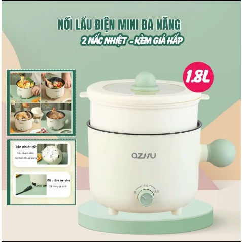 Nồi Lẩu AZHU Đa Năng, Nồi Hấp Mini 2 Nấc Nhiệt Kèm Giá Hấp Có Tay Cầm Tiện Dụng Dung Tích 1.8L(LOGKENT)
