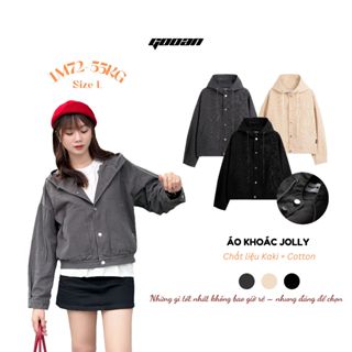 Áo Khoác Jolly Nữ Gooan Vải Kaki Dày Dặn - Chất  Cotton 100%, Form Boxy, Phong Cách Hàn Quốc, Có Mũ, Màu Đen, Xám, Be