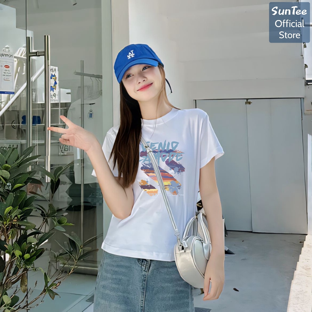 Áo thun nữ form vừa SUNTEE STFV116 phong cách basic in hình 016 vải cotton 250GSM cao cấp thoáng mát | BigBuy360 - bigbuy360.vn