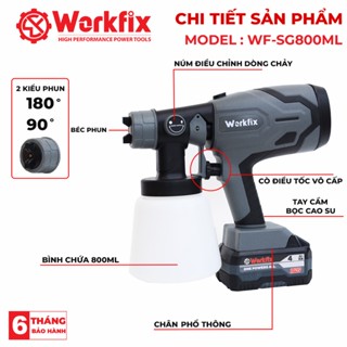 Combo Máy Phun Sơn Chạy Pin WORKFIX - Dùng Chân Pin Phổ Thông - 2 Chế Độ Phun Linh Hoạt
