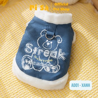  Áo cho chó mùa đông | AD01 - Xanh | Áo cho mèo vải bò mềm viền lông xinh xắn phù hợp thú cưng từ 2.5 - 10 kg 