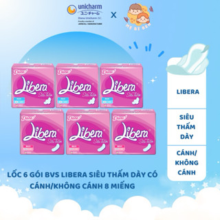 [Chính Hãng] Lốc 6 gói Băng vệ sinh Diana Libera Siêu Thấm mỏng có cánh gói 8 miếng mặt lưới 23cm