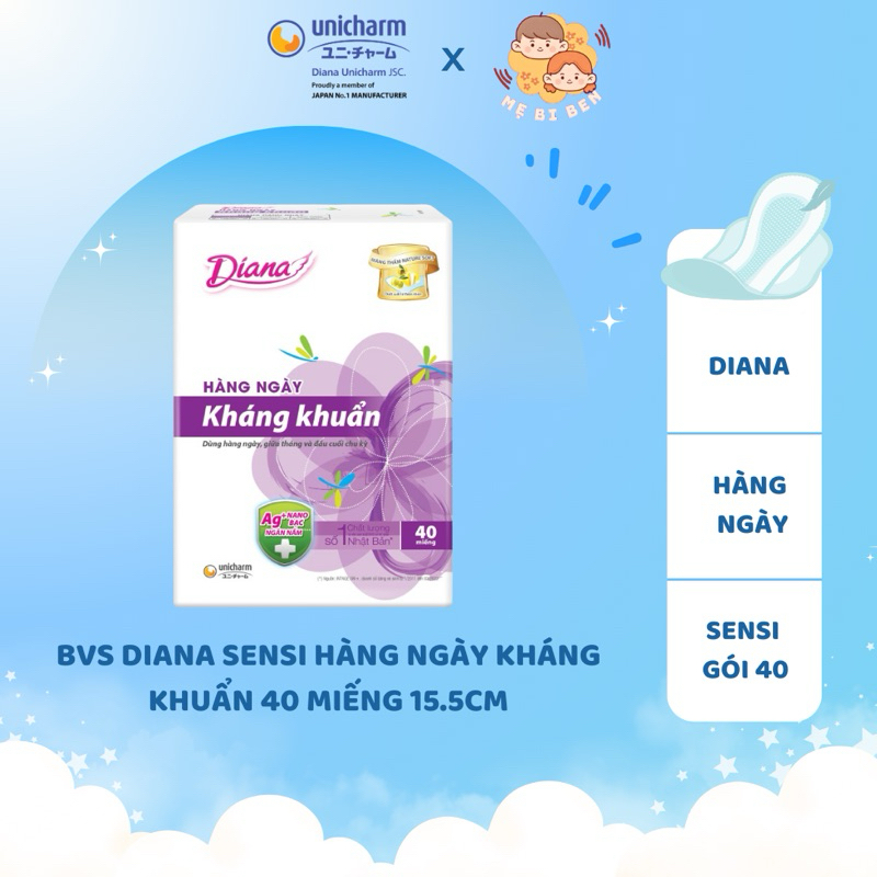 [Gói 40 miếng] Băng Vệ Sinh Diana Sensi Hàng Ngày Kháng Khuẩn 40 Miếng 15.5cm - Chính Hãng