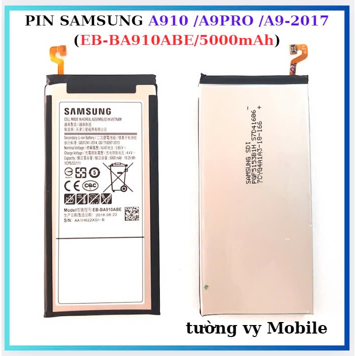 PIN SAMSUNG A910 /A9PRO /A9-2017 (EB-BA910ABE/5000mAh) tường vy Mobile
