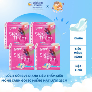 [GÓI 20 MIẾNG] Lốc 4 gói BVS Diana Siêu Thấm Siêu Mỏng Cánh Gói 20 Miếng mặt lưới 23cm - chính hãng