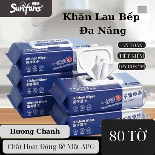  Khăn Lau Bếp Đa Năng SUNFAN Chứa Tinh Chất Tẩy Rửa APG Sinh Học - 80 Tờ Lau Sạch Các Vết Bám Dầu Mỡ An Toàn Tiện Lợi 