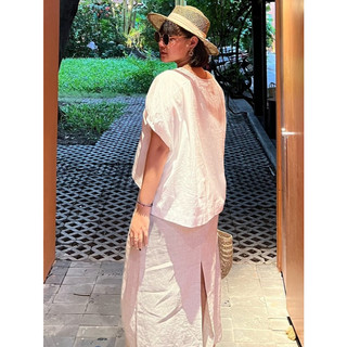 𝗠𝗔𝗬 𝗟𝗜𝗡𝗘𝗡 - - Áo cổ tròn tay liền linen (hình ảnh chính chủ)