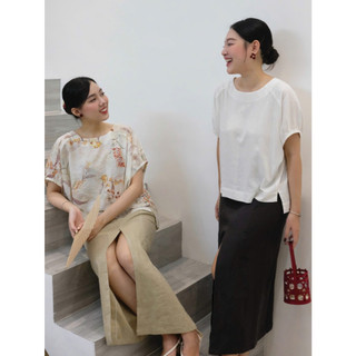 𝗠𝗔𝗬 𝗟𝗜𝗡𝗘𝗡 - - Áo cổ tròn tay liền linen (hình ảnh chính chủ)