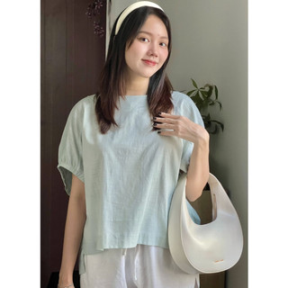 𝗠𝗔𝗬 𝗟𝗜𝗡𝗘𝗡 - - Áo cổ tròn tay liền linen (hình ảnh chính chủ)
