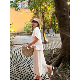 𝗠𝗔𝗬 𝗟𝗜𝗡𝗘𝗡 - - Áo cổ tròn tay liền linen (hình ảnh chính chủ)